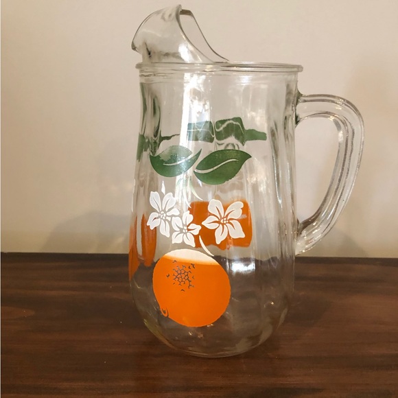 Anchor Hocking Dining Mcm Glass Orange Juice Pitcher With Ice Lip8